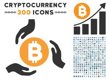 Bitcoin eller simgesini koleksiyonu ile düz