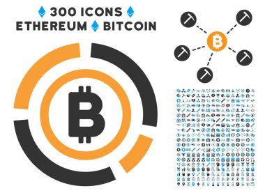 Küçük resim ile Bitcoin daire diyagram düz simgesi