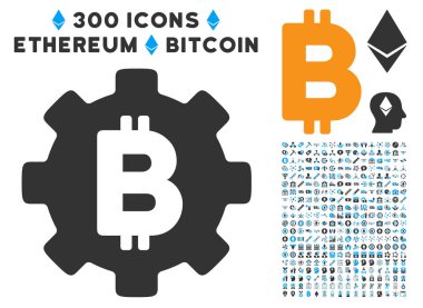 Küçük resim ile Bitcoin Cog Wheel düz simgesi