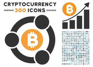 Bitcoin işbirliği düz simge seti ile
