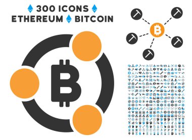 Bitcoin işbirliği düz simgesi koleksiyonu ile