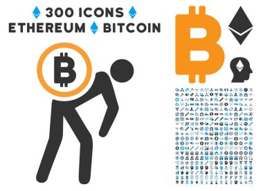 Küçük resim ile Bitcoin kurye kişi düz simgesi