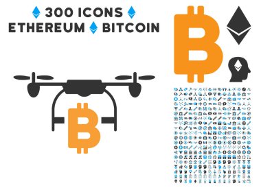 Bitcoin uçak teslim düz simge seti ile