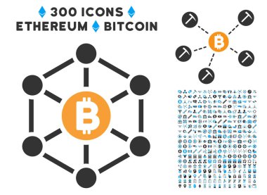 Bitcoin Finans Netwok düz simge seti ile