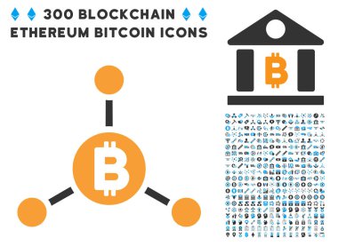 Bitcoin bağlantıları düz simge seti ile
