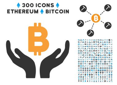 Bitcoin bakım el simgesi koleksiyonu ile düz