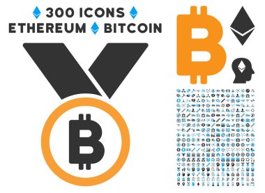 Bitcoin madalya ile küçük resim şeritler düz simgesiyle