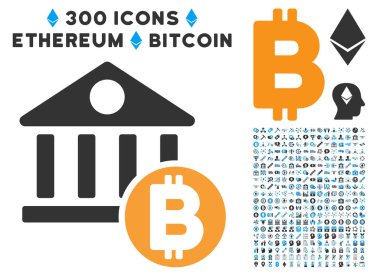 Bitcoin banka düz simge seti ile