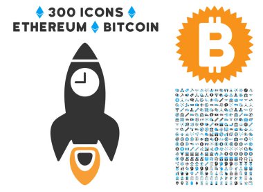 Uzay roket zaman düz simge seti ile