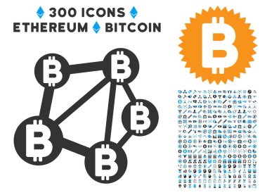 Bitcoin ağ koleksiyonu ile düz simgesi