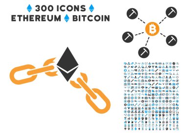 Zincir düz simgesi koleksiyonu ile kırık Ethereum