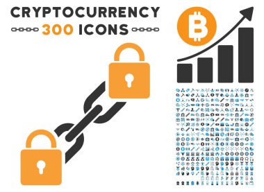 Kilit Blockchain düz simge seti ile