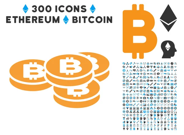 Bitcoin pièces Icône plate avec — Image vectorielle