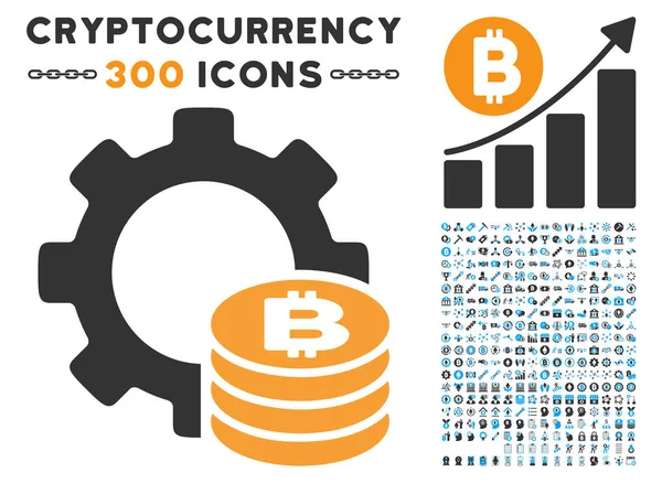 Bitcoin sanayi vites düz simge seti ile