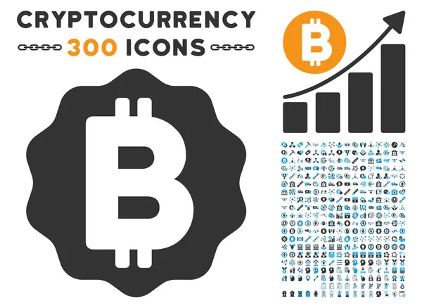Bitcoin-Medaille flache Ikone mit Set — Stockvektor