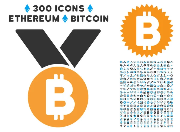 Bitcoin madalya koleksiyonu ile düz simgesi