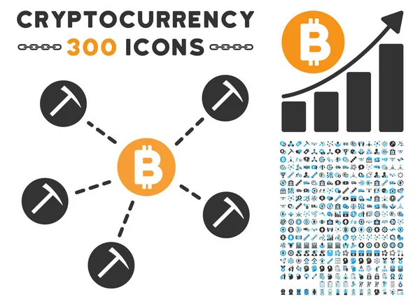 Havuzu düz simge seti ile madencilik Bitcoin