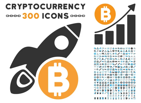 Bitcoin-Rakete flache Ikone mit Clip Art — Stockvektor