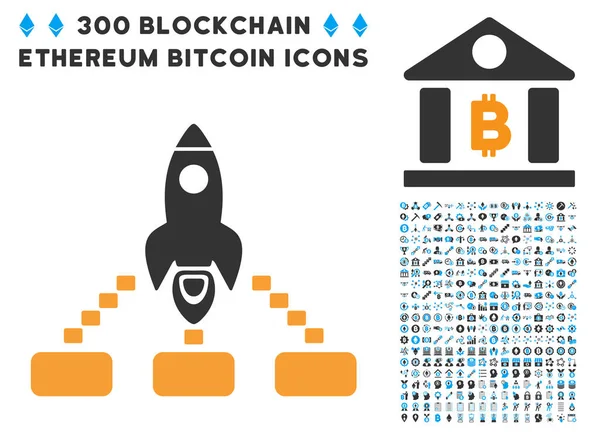 Uzay roket işbirliği düz simge seti ile