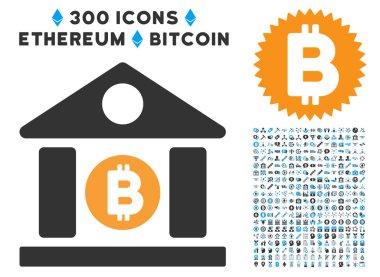 Küçük resim ile Bitcoin Banka Binası düz simgesi