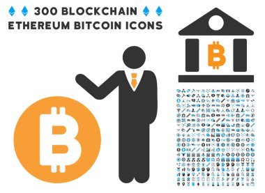 Küçük resim ile Bitcoin bankacı düz simgesi