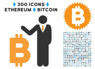 Küçük resim ile Bitcoin bankacı düz simgesi