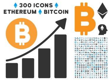 Bitcoin Bar grafik eğilim düz simgesini koleksiyonu ile