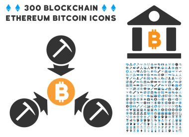 Havuzu düz simgesi koleksiyonu ile madencilik Bitcoin