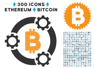 Küçük resim ile Bitcoin havuzu işbirliği düz simgesi