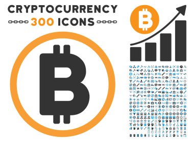 Bitcoin düz simge seti ile yuvarlak