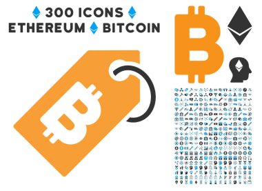 Bitcoin etiketi düz simgesi koleksiyonu ile