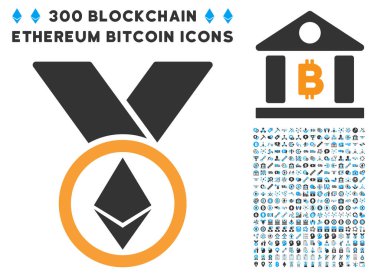 Ethereum ödül madalya düz simge seti ile