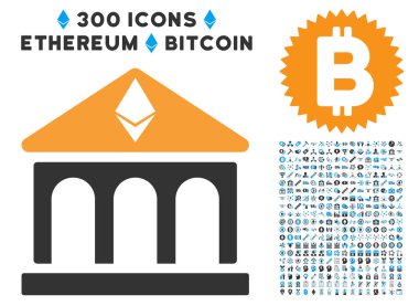 Ethereum Banka Binası düz simge seti ile