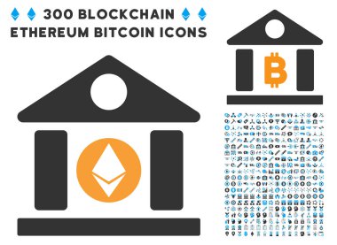 Ethereum A.ş. Binası düz simge seti ile