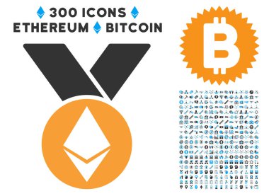 Ethereum madalya ile küçük resim şeritler düz simgesiyle