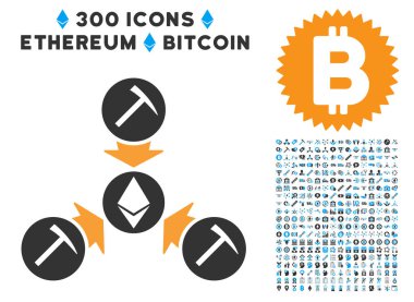 Havuzu düz simgesi koleksiyonu ile madencilik Ethereum