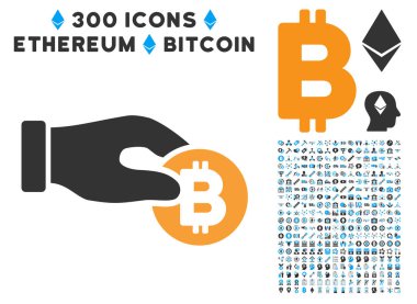 El almak Bitcoin düz simge seti ile