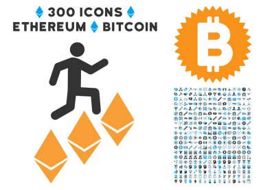 Kişi tırmanma Ethereum düz simge seti ile