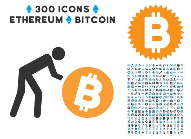 İşçi rulo Bitcoin düz simgesiyle