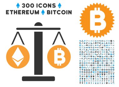 Cryptocurrency ağırlık düz simge seti ile