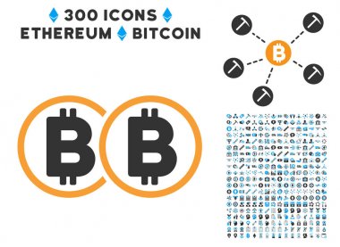 Çift Kişilik Bitcoin düz simge seti ile