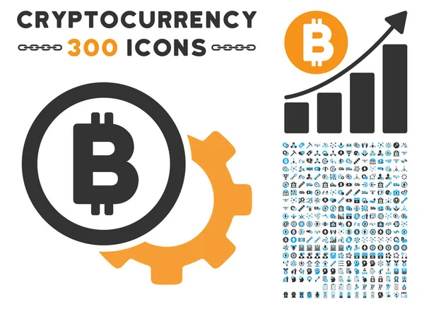 Bitcoin-Optionen Rädchen flache Symbol mit Sammlung — Stockvektor