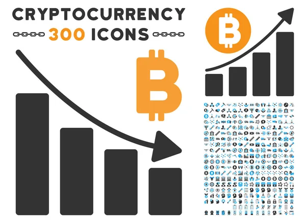 Bitcoin durgunluk Bar grafik düz simgesi ile küçük resim — Stok Vektör