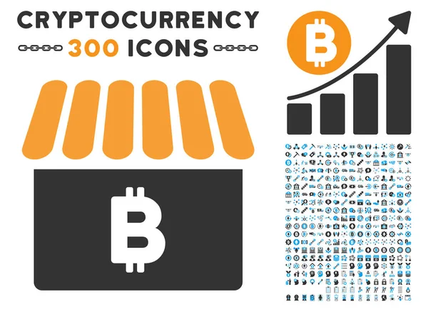 Bitcoin Shop flache Ikone mit Clip Art — Stockvektor