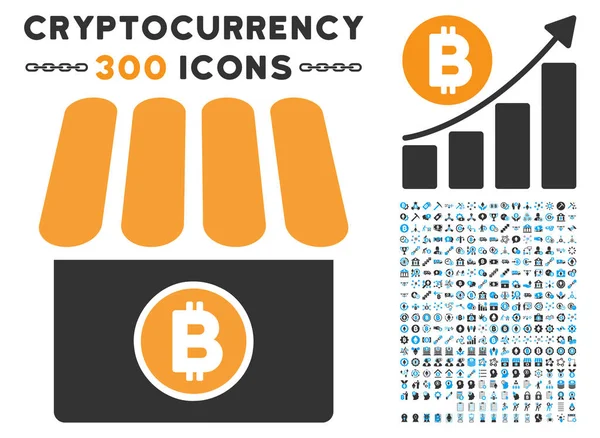 Koleksiyonu ile Bitcoin mağaza düz simgesi
