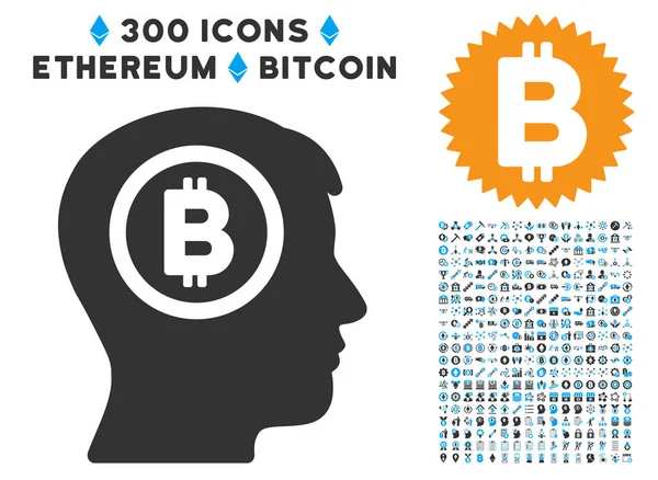 Bitcoin kafa düz simgesi koleksiyonu ile düşünme