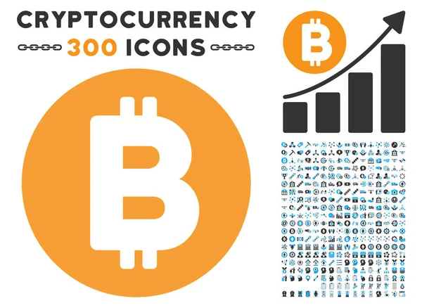 Bitcoin Flat Icon with Set — Stock Vector