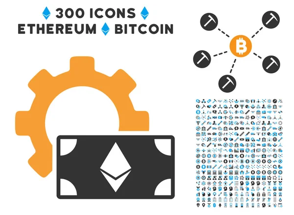 Ethereum Options de billets Équipement Icône plate avec ensemble — Image vectorielle