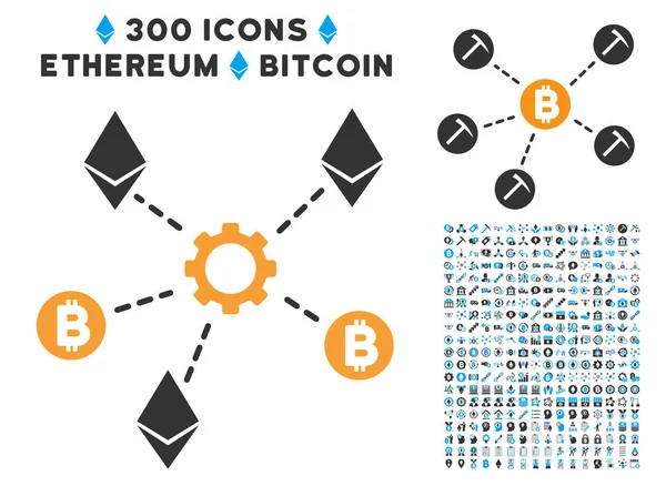 Icône plate de nœuds de réseau crypto-monnaie avec ensemble — Image vectorielle