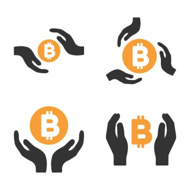 Bitcoin bakım el vektör Icon Set